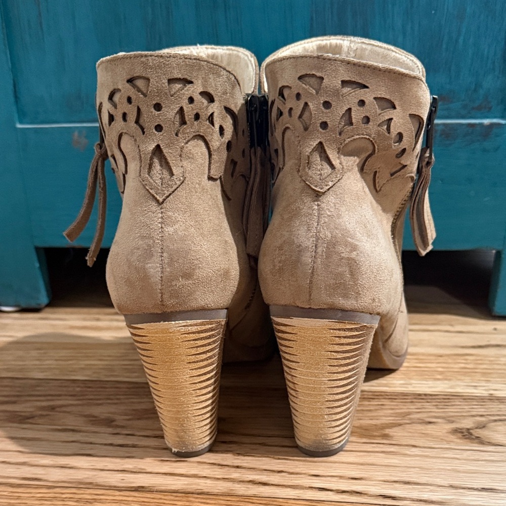 Not Rated Tan Faux Suede Cutout Ankle Booties - Picture 5 of 5